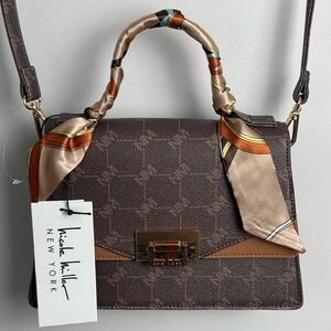 Nicole Miller Brown Handbag with Scarf Accent